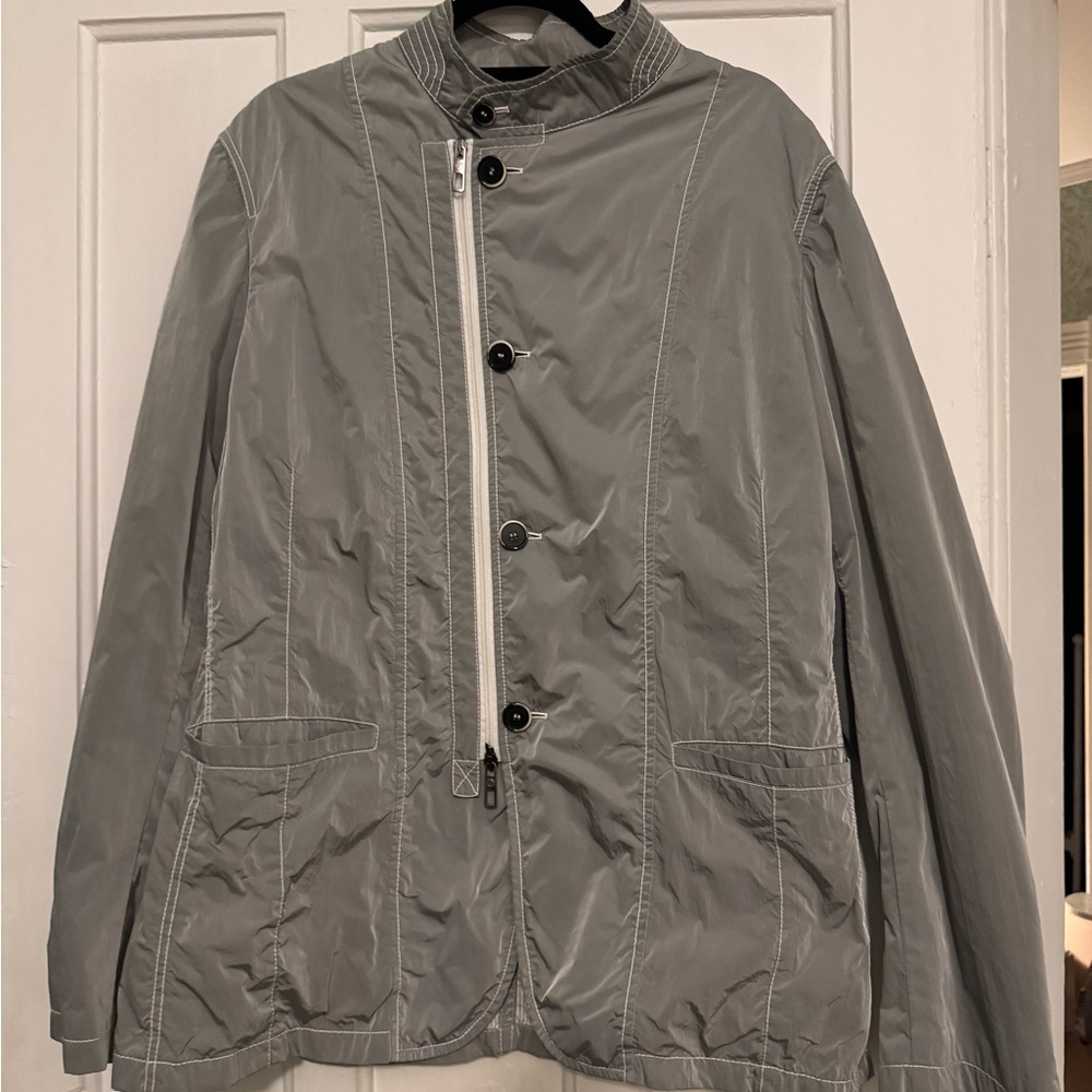 Giorgio Armani Gray Windbreaker Jacket with Stand-up Collar